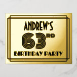 [ Thumbnail: 63rd Birthday Party ~ Art Deco Style “63” + Name Postcard ]