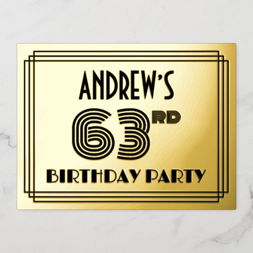 63rd Birthday Party  Art Deco Style 63  Name Foil Invitation Postcard