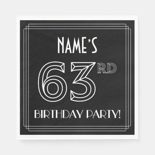 63rd Birthday Party: Art Deco Style + Custom Name Napkins (Front)