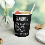 [ Thumbnail: 63rd Birthday Party: Art Deco Style + Custom Name Paper Cups ]