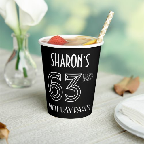 63rd Birthday Party Art Deco Style  Custom Name Paper Cups