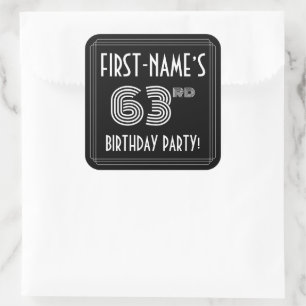 63rd Birthday Party: Art Deco Style & Custom Name Square Sticker