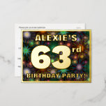 [ Thumbnail: 63rd Birthday Party: Bold, Colorful Fireworks Look Postcard ]