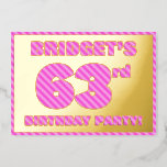 [ Thumbnail: 63rd Birthday Party — Bold, Fun, Pink Stripes # 63 Invitation ]