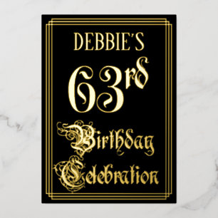 63rd Birthday Party — Fancy Script & Custom Name Foil Invitation