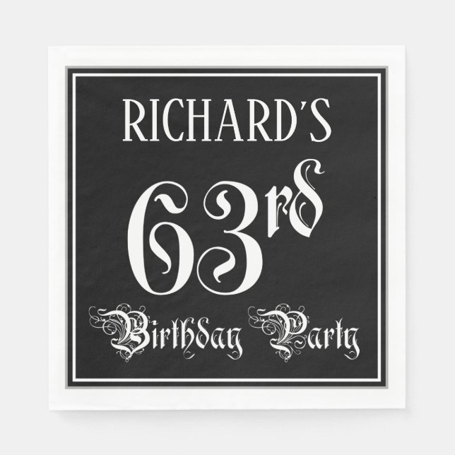 63rd Birthday Party — Fancy Script + Custom Name Napkins (Front)