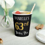 [ Thumbnail: 63rd Birthday Party — Fancy Script, Faux Gold Look Paper Cups ]