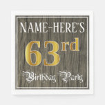 [ Thumbnail: 63rd Birthday Party — Faux Gold & Faux Wood Looks Napkins ]