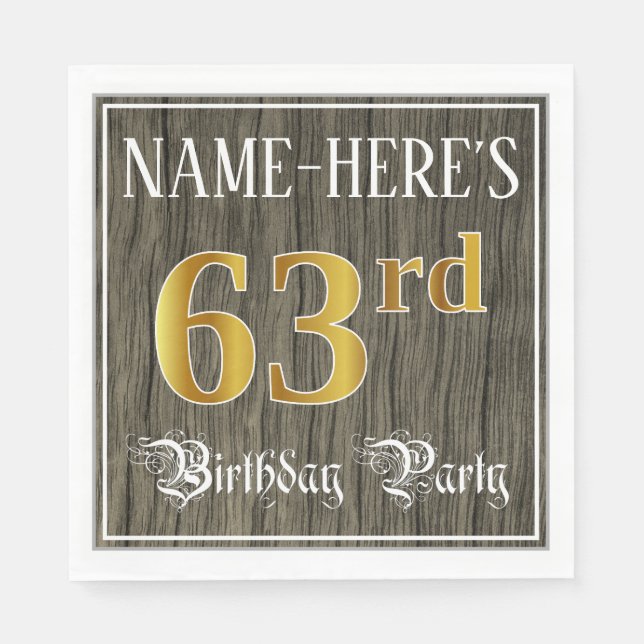 63rd Birthday Party — Faux Gold & Faux Wood Looks Napkins (Front)