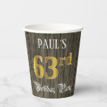 [ Thumbnail: 63rd Birthday Party — Faux Gold & Faux Wood Looks Paper Cups ]