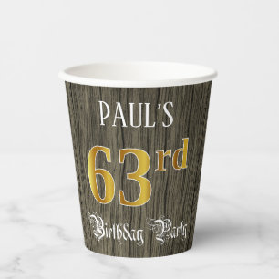 63rd Birthday Party — Faux Gold & Faux Wood Looks Paper Cups