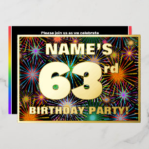 63rd Birthday Party — Fun, Colorful Fireworks Look Foil Invitation