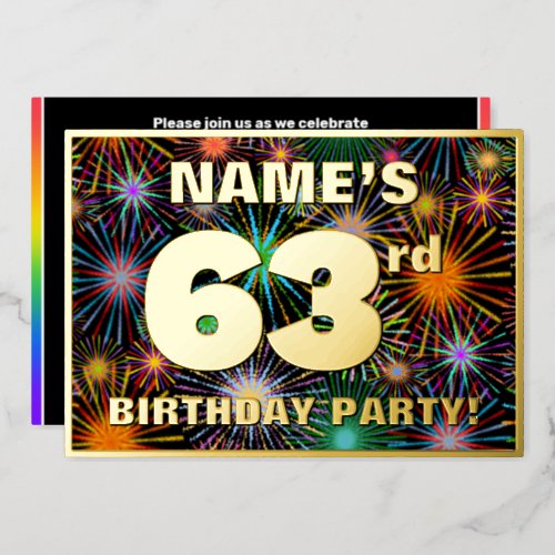 63rd Birthday Party  Fun Colorful Fireworks Look Foil Invitation