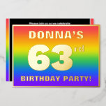[ Thumbnail: 63rd Birthday Party: Fun, Colorful Rainbow Pattern Invitation ]