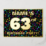 [ Thumbnail: 63rd Birthday Party — Fun, Colorful Stars Pattern Invitation ]