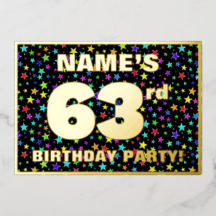63rd Birthday Party — Fun, Colorful Stars Pattern Foil Invitation
