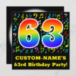 [ Thumbnail: 63rd Birthday Party: Fun Music Symbols, Rainbow 63 Invitation ]