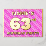 [ Thumbnail: 63rd Birthday Party — Fun Pink Hearts and Stripes Invitation ]