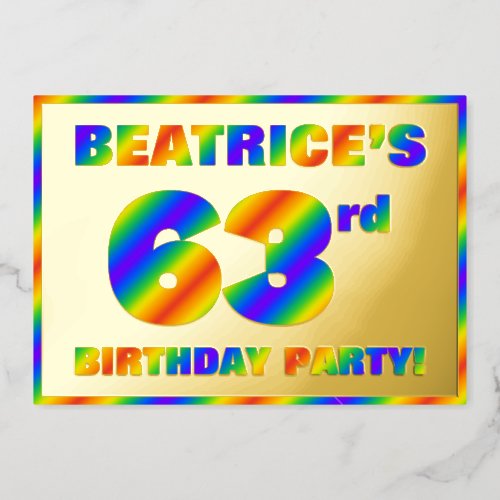 63rd Birthday Party  Fun Rainbow Spectrum 63 Foil Invitation