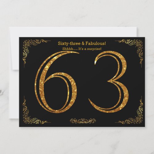 63rd Birthday partyGatsby stylblack gold glitter Invitation