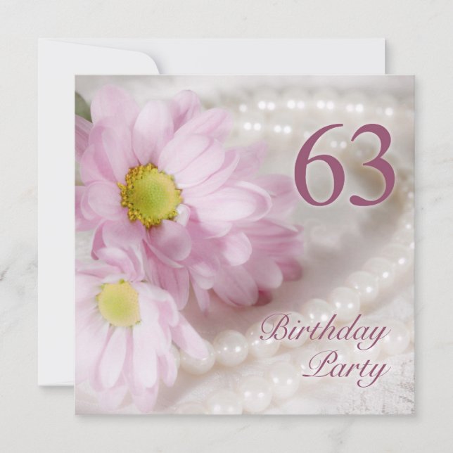 63rd Birthday party invitation with daisies (Front)