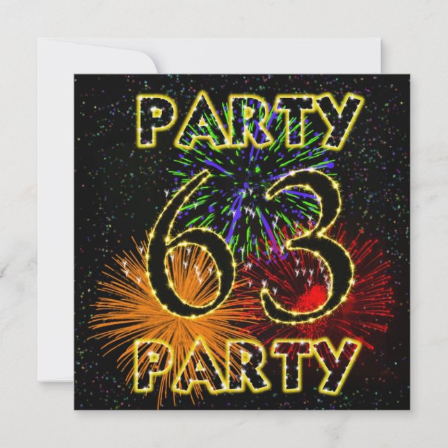 63rd birthday party invitation with fireworks (Front)