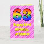 [ Thumbnail: 63rd Birthday: Pink Stripes & Hearts, Rainbow # 63 Card ]