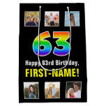 [ Thumbnail: 63rd Birthday: Rainbow “63“, Custom Photos & Name Gift Bag ]