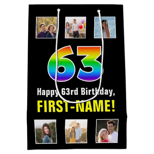 63rd Birthday Rainbow 63 Custom Photos  Name Medium Gift Bag