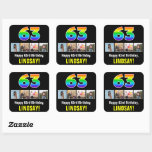 [ Thumbnail: 63rd Birthday: Rainbow “63”; Custom Photos & Name Sticker ]