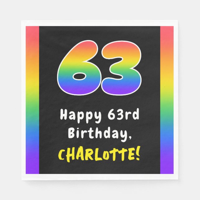 63rd Birthday: Rainbow Spectrum # 63, Custom Name Napkins (Front)