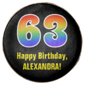 63rd Birthday - Rainbow Spectrum Pattern Number 63 Chocolate Covered Oreo (Front)