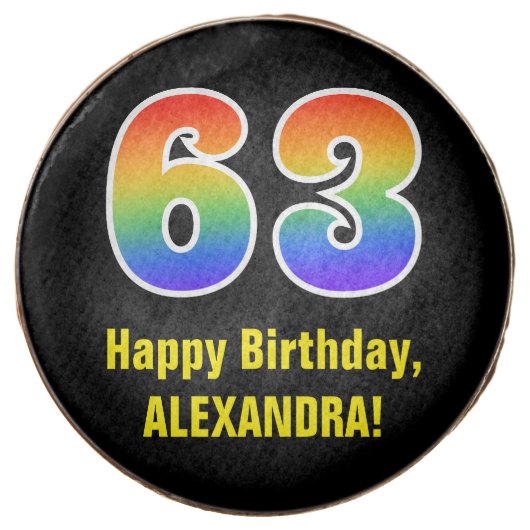 63rd Birthday - Rainbow Spectrum Pattern Number 63 Chocolate Covered Oreo (Front)