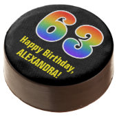 63rd Birthday - Rainbow Spectrum Pattern Number 63 Chocolate Covered Oreo (Angled)