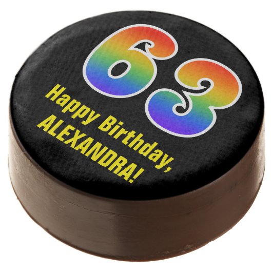 63rd Birthday - Rainbow Spectrum Pattern Number 63 Chocolate Covered Oreo (Angled)