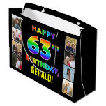 [ Thumbnail: 63rd Birthday: Rainbow Text, Custom Photos & Name Gift Bag ]
