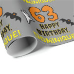 63rd Birthday: Spooky Halloween Theme, Custom Name Wrapping Paper<br><div class="desc">This spooky and scary Hallowe'en birthday themed wrapping paper design features a large number "63", along with the message "HAPPY BIRTHDAY, ", and an editable name. There are also depictions of a ghost and a bat on the front. Wrapping paper like this might be a fun way of wrapping gifts...</div>