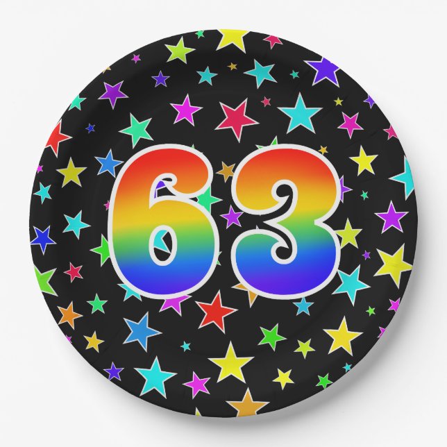 63rd Event: Bold, Fun, Colorful Rainbow 63 Paper Plates (Front)