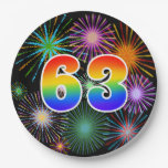 [ Thumbnail: 63rd Event - Fun, Colorful, Bold, Rainbow 63 Paper Plates ]