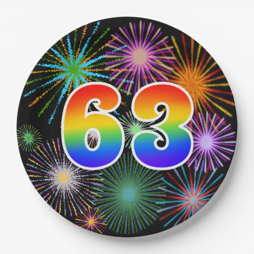 63rd Event _ Fun Colorful Bold Rainbow 63 Paper Plates