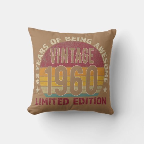 63th Birthday Gift men Vintage 1960 63 Years Old Throw Pillow