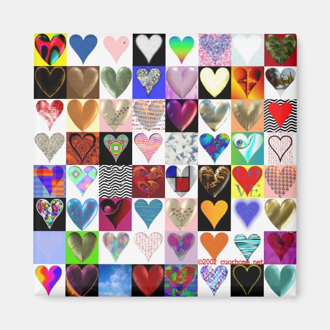 64 Hearts Square Magnet (Front)
