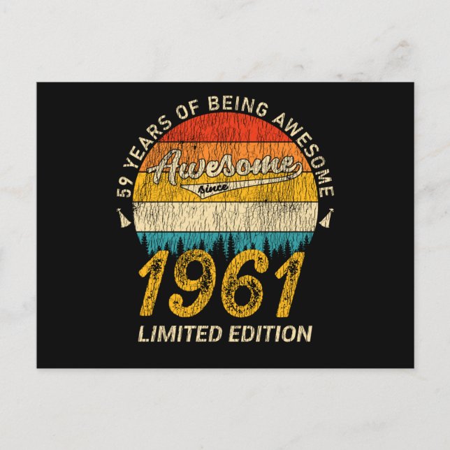 64 Year Old 1961 Retro Awesome 64th Birthday Gift Postcard (Front)