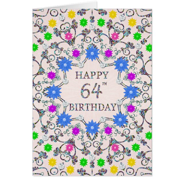 64th Birthday Abstract Flowers  Cards (Front)