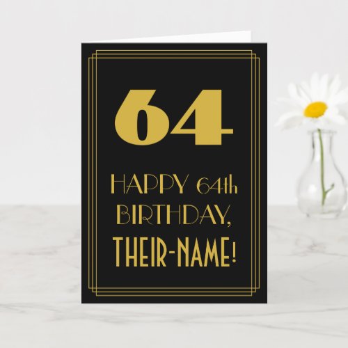 64th Birthday  Art Deco Inspired Look 64  Name Card