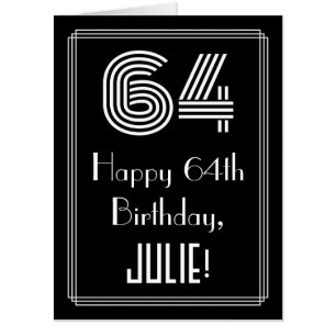 64th Birthday — Art Deco Inspired Look “64” + Name Card