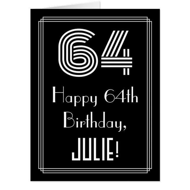 64th Birthday — Art Deco Inspired Look “64” + Name Card (Front)