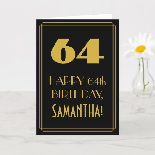 64th Birthday  Art Deco Inspired Look 64  Name Card