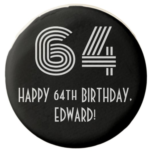 64th Birthday - Art Deco Inspired Look "64", Name Chocolate Covered Oreo (Front)