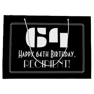 64th Birthday ~ Art Deco Inspired Look "64" + Name Large Gift Bag